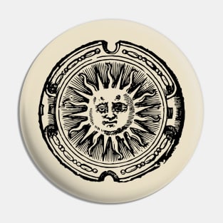 celestial grumpy sun with face line drawing vintage rays Pin