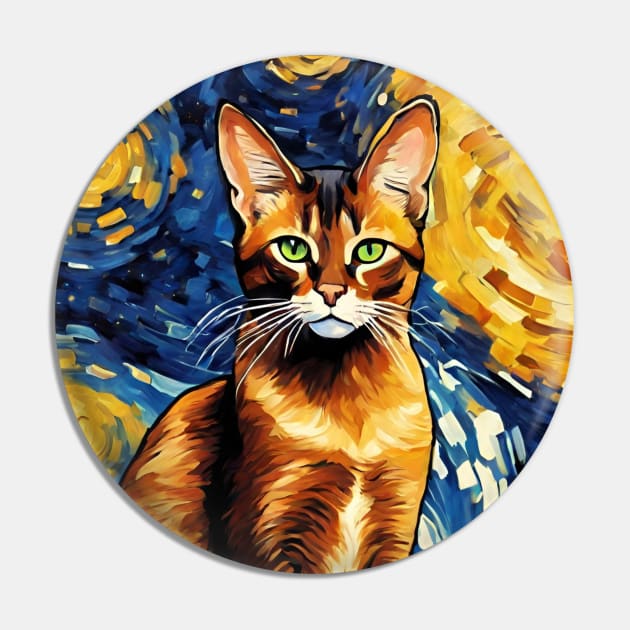 Adorable Abyssinian Cat Breed Painting in a Van Gogh Starry Night Art Style Pin by Art-Jiyuu