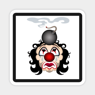 Sad clown with the lit bomb on his head. Magnet