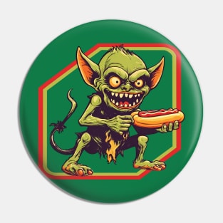 Goblin eat hotdog Pin