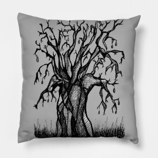 Grey Baobab Artistic Line Drawing Pillow