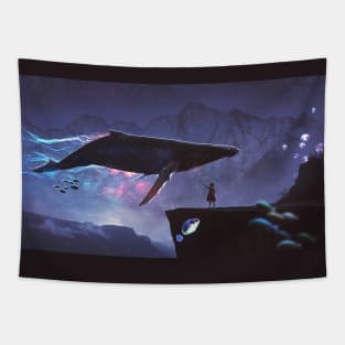 Flying whale Tapestry