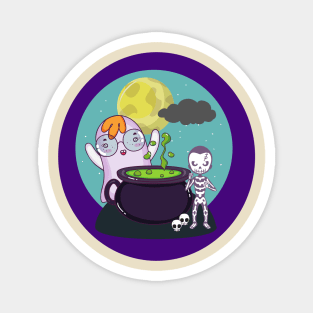 Cute Ghost And Skeleton At The Cauldron Magnet