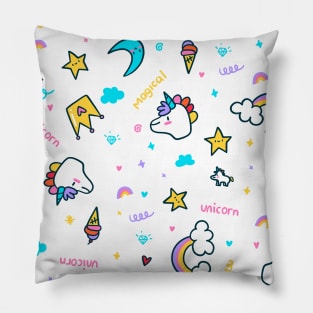 Unicorn Pattern Cute and Colorful Unicorns and Rainbows Pillow