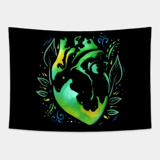 Green Organic Heart With Leaves In Asian Style For Earth Day Tapestry