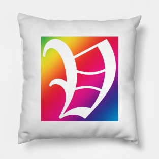 Rainbow White Letter V Pillow