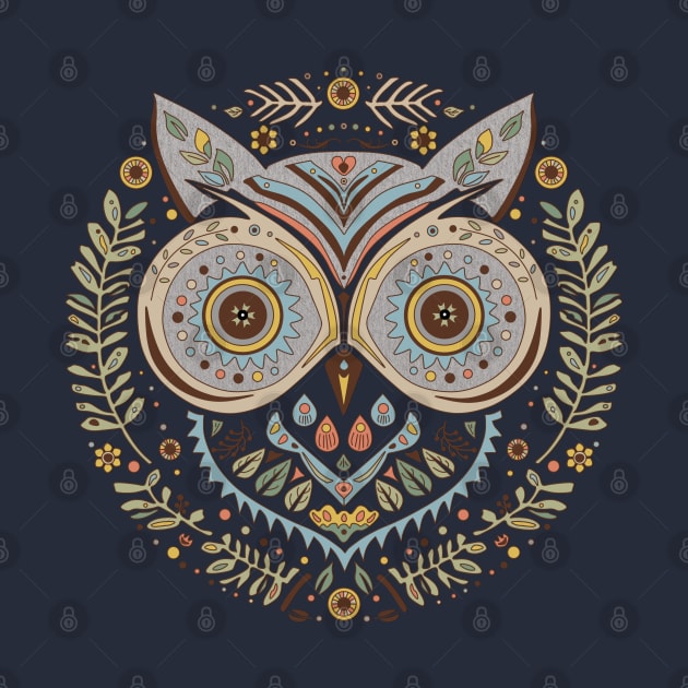 Graphic Scandinavian Owl and Leaves by NaturalDesign