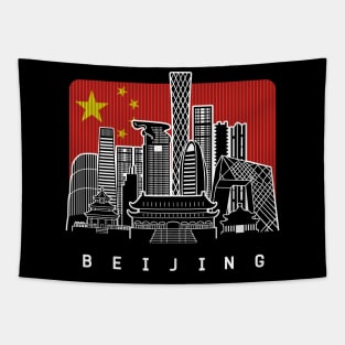 Beijing China Skyline Chinese Flag Tapestry