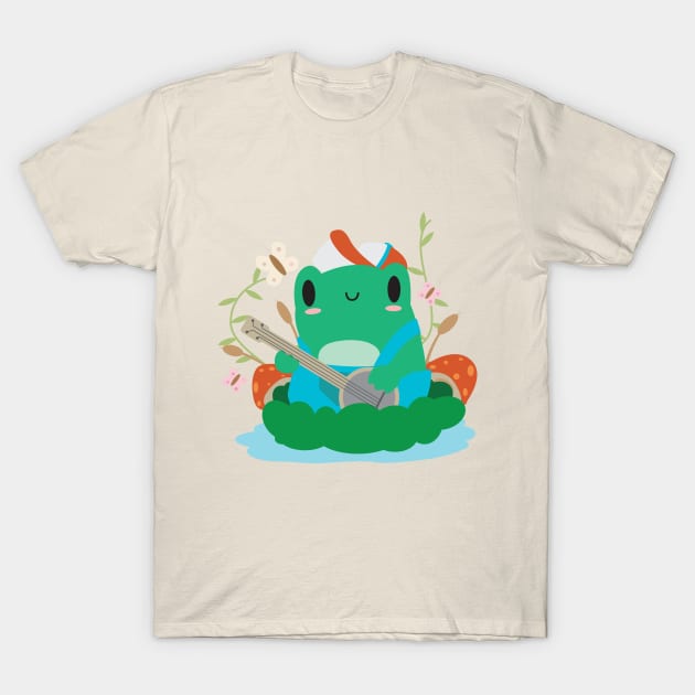 Cottagecore Aesthetic Frog Playing Banjo on Mushroom Cute TShirt