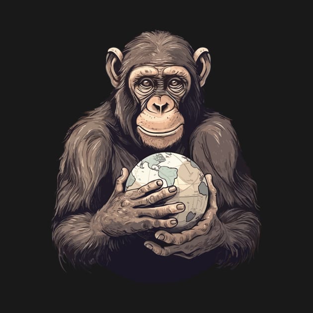 Earth Day, Earth Month and Everyday... A young cute ape holding the world in his hands with care. by ORENOB