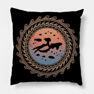 Zebra shark and freediver ocean child Pillow