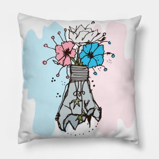 Light bulb with transgender flowers sketch Pillow