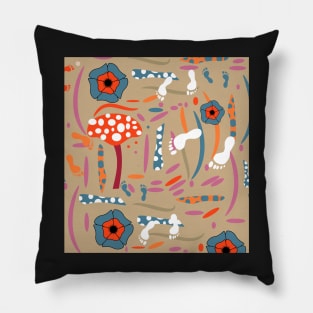 Playful mushroom and flowers Pillow