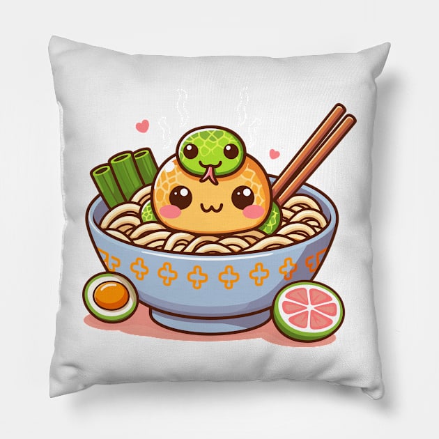 Cute Corn Snake And Ramen Pillow by ijahmarfaidah