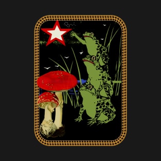 Psychedelic Frogs & Mushroom Reaching For The Stars Trippy Dreamy Art T-Shirt