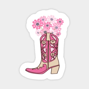 Pink Cowboy Boots with Pink Flowers Magnet