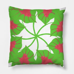 Red and Green Kaleidoscope Caladium Leaves Pillow