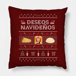 Deseos Navideños Spanish Ugly Christmas Funny Latinx Pillow