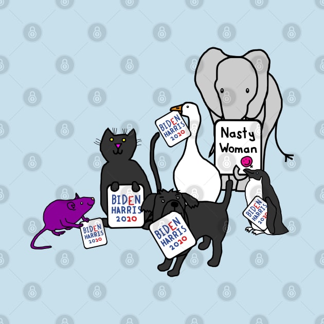 Animals with Biden Harris Signs Supporting Kamala Harris by ellenhenryart