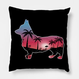 Corgi Beautiful Sunset Beach Palm Tree Pillow