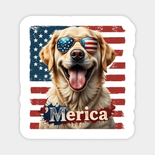 American Flag Golden Retriever USA Retro 4th Of July Magnet
