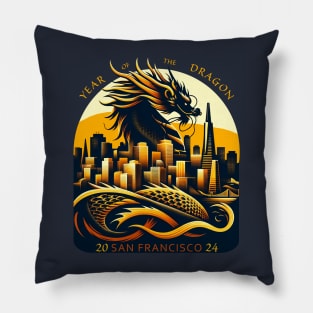 Majestic Dragon Over San Francisco - Year of the Dragon Art 2024 Pillow