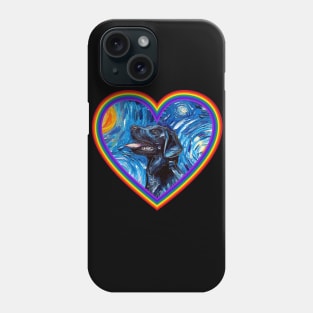 Black Labrador in a Rainbow Heart Phone Case