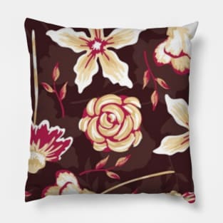 Brown background with flowers Pillow