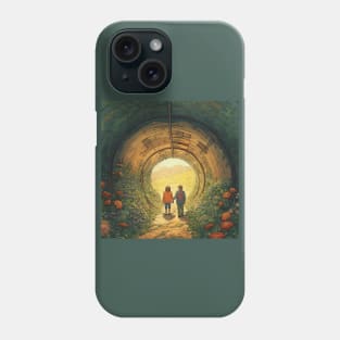 Tunnel of Love, Ukraine cartoon illustration. Back view of happy couple holding hands Phone Case