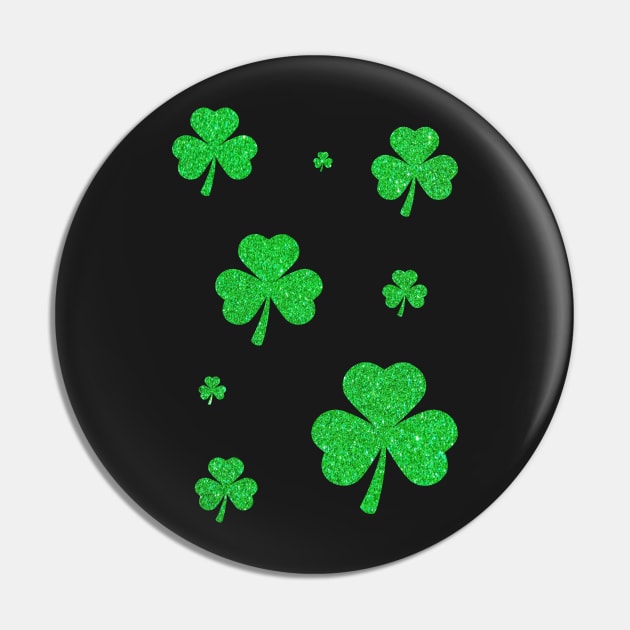 St Patricks Day, 3 Leaf Bright Green Faux Glitter Clovers Pin by Felicity-K