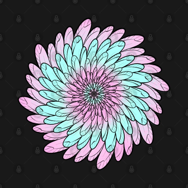 Turquoise Pink Colored Floral Spiral Mandala Line Art by Print Art Station