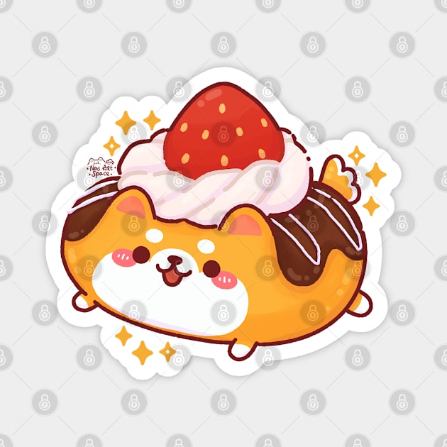 Cute Strawberry Shiba Dog-nut Magnet by Nas.ArtSpace