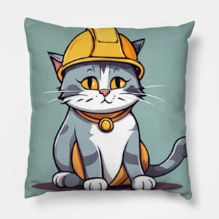 adorable cat with hard hat Pillow