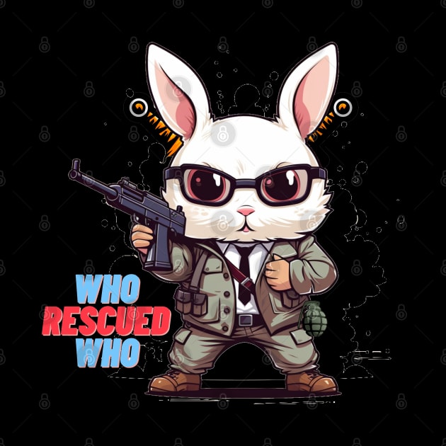 A rabbit holds a gun who rescued who by MilkyBerry