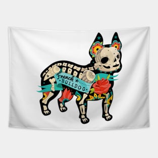 French Bulldog Dog Mexican Design Day Of Dead Tattoo Tapestry