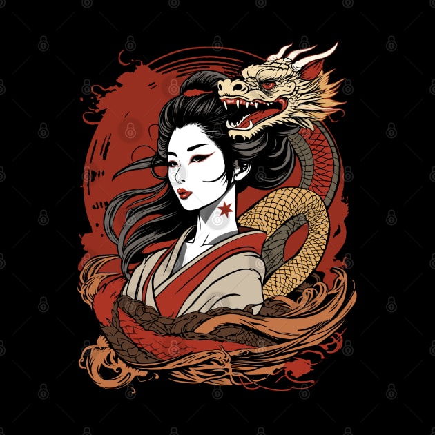 Asian Woman And Chinese Dragon by TMBTM