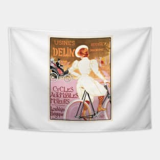 USINESS DELIN Cycles Bicycle Belgium Vintage Art Nouveau Advertising Tapestry