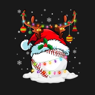 Reindeer Santa Hat Baseball Christmas Lights Xmas T-Shirt