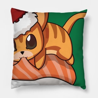 Orange Cat Salmon Sushi Christmas Pillow