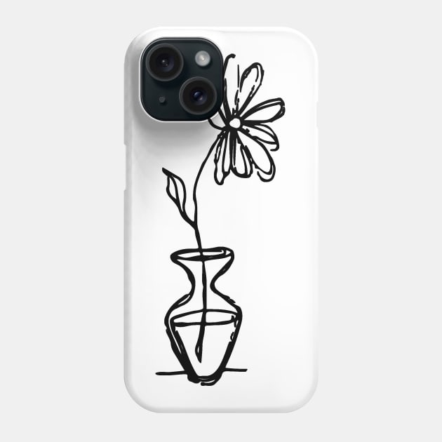 Flower In Vase Doodle Black Phone Case by Mijumi Doodles