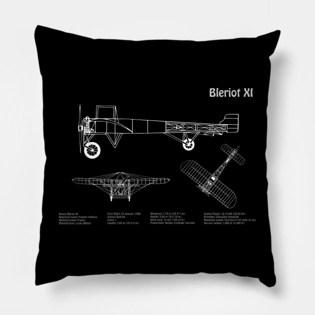 Bleriot XI - Louis Bleriot Airplane Blueprint Plan - PDpng Pillow by SPJE Illustration Photography
