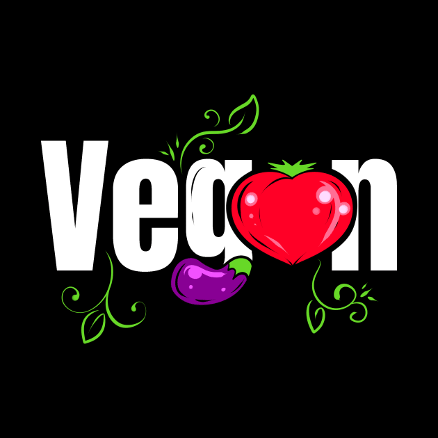 Heart Tomato And Eggplant Logo Go Vegan by SinBle