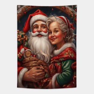 Nostalgic Mr and Mrs Claus Festive Christmas Couple Tapestry