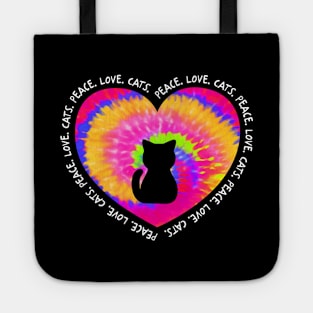 Peace Love Cats Rainbow Tie Dye Cat Lover Tote