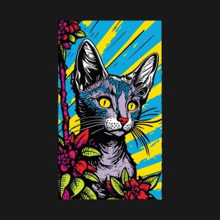 Lykoi Cat Vibrant Tropical Flower Tall Retro Vintage Digital Pop Art Portrait 2 T-Shirt