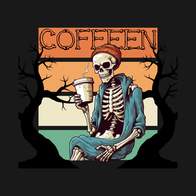 Coffeen - Skeleton Enjoying Coffee, Halloween Graphic by theworthyquote