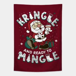Kringle and Ready to Mingle - Cute Santa Claus - Cartoon Xmas Tapestry