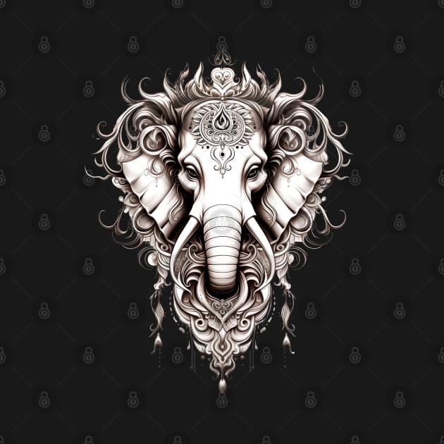 Thai Elephant Tattoo Design : Thai Sak Yant Chang Erawan (Elephant) Tattoo Design on a Dark Background by Puff Sumo