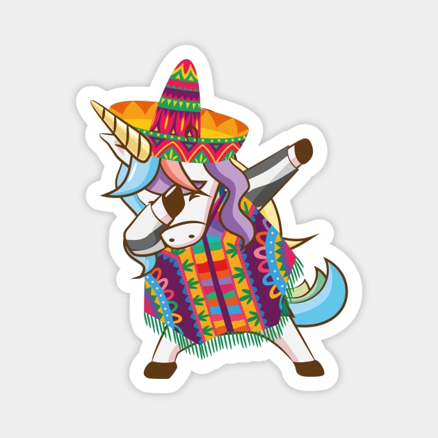 Mexican Dabbing Unicorn Cinco De Mayo Poncho Sombrero Magnet by jodotodesign