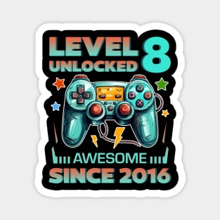 Level 8 Unlocked Awesome Since 2016 8th b-day Gift For Boys Kids Toddlers Magnet